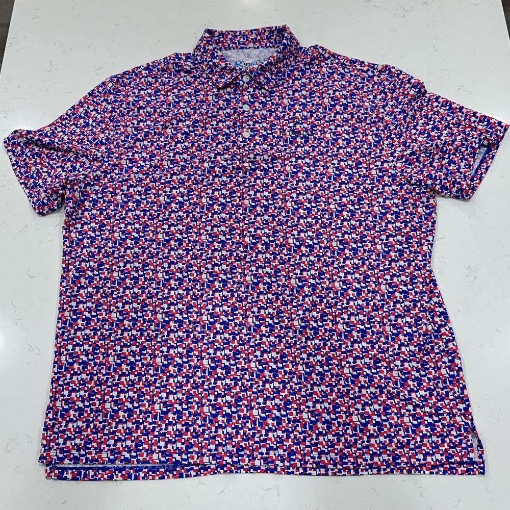 IBKUL Red and Blue Patterned Polo Shirt from Tyrall Club in Jamaica XXL